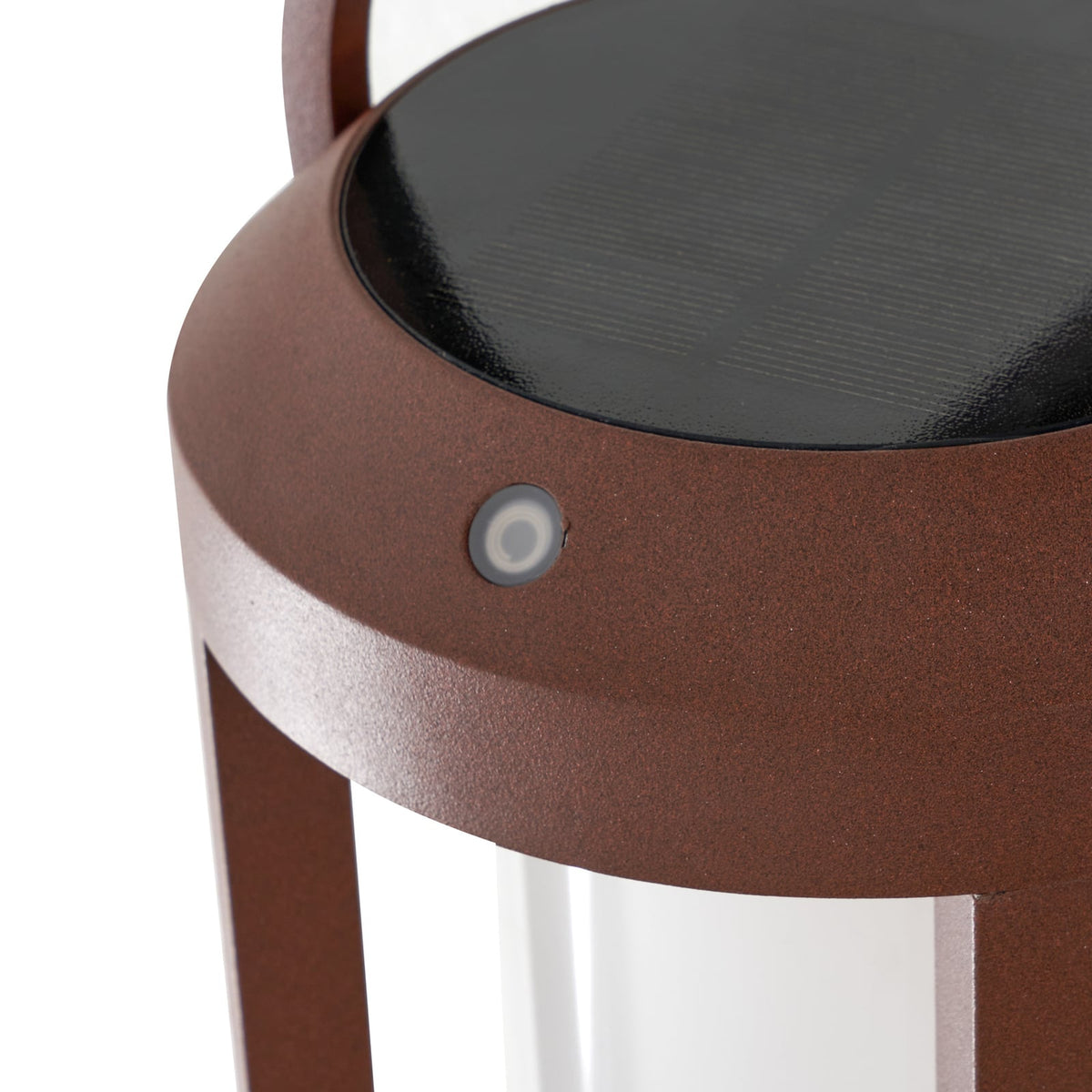 Sideprofil av LED solcelle-vegglampe Tilena rund dimbar rustfarget IP54
