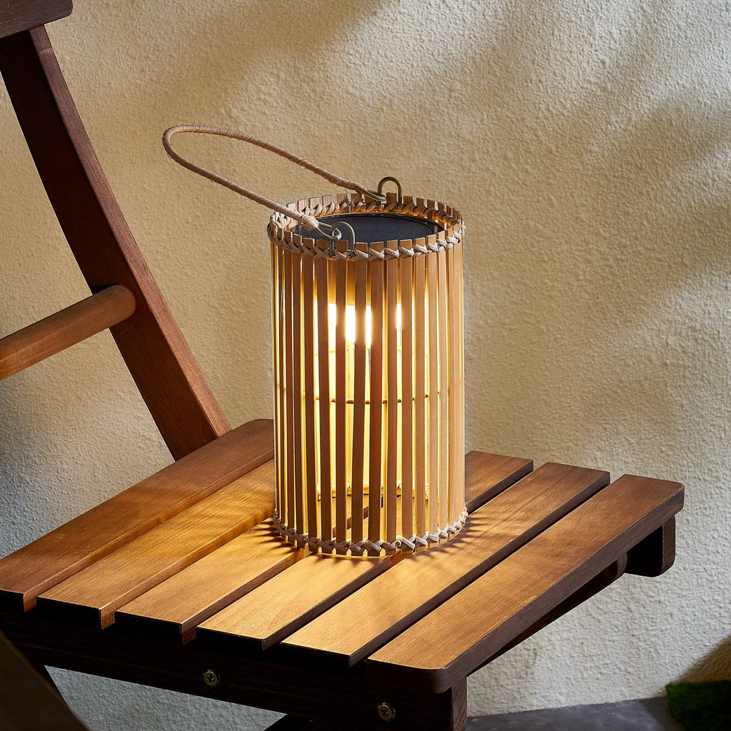 LED solcellebordlampe Amaria bambus dimbar forfra