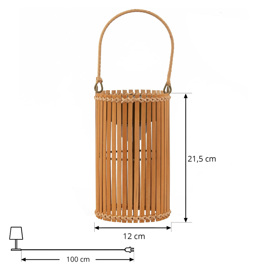 LED solcellebordlampe Amaria bambus dimbar detalj av materialet