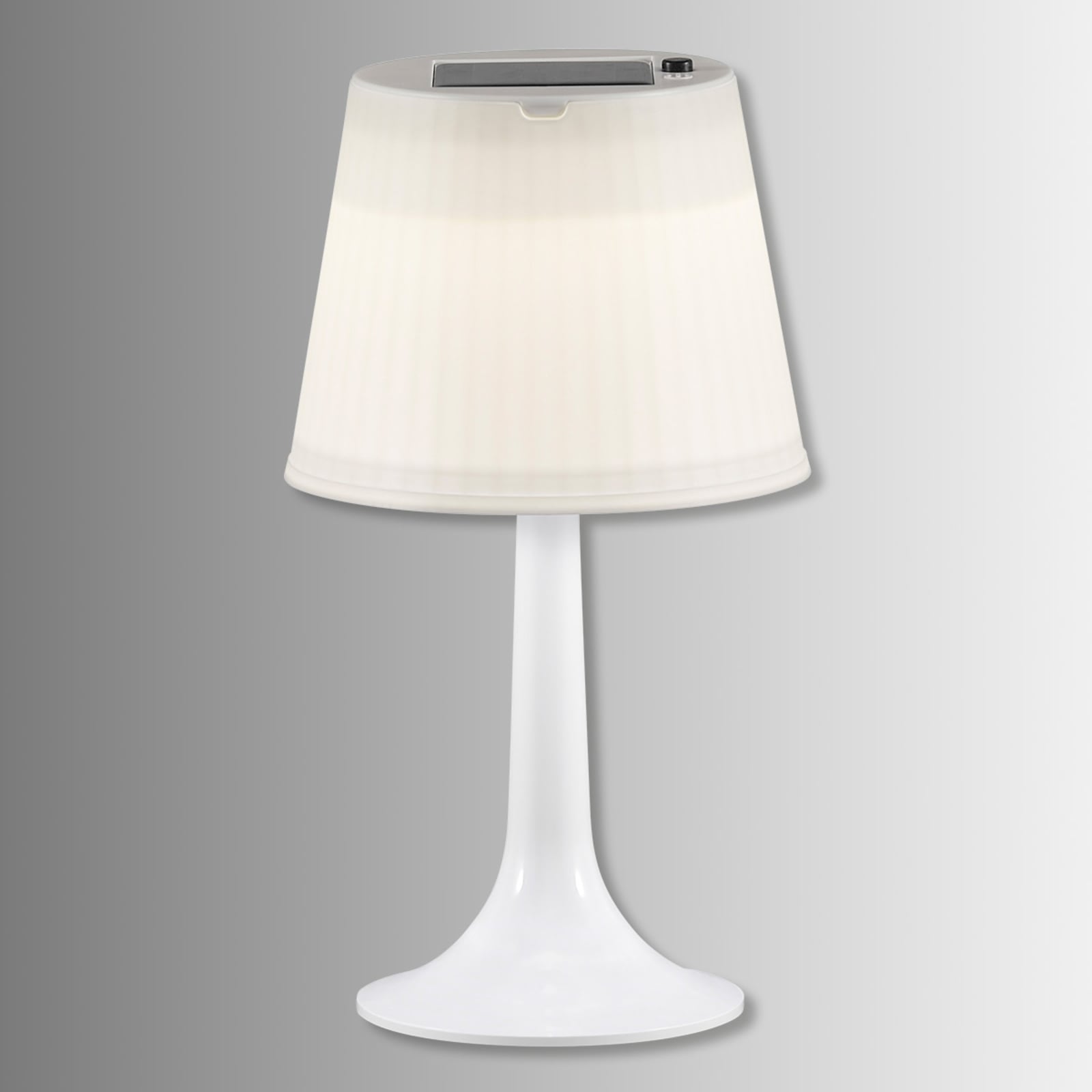 LED solcellebordlampe Assisi Sitra hvit bakside