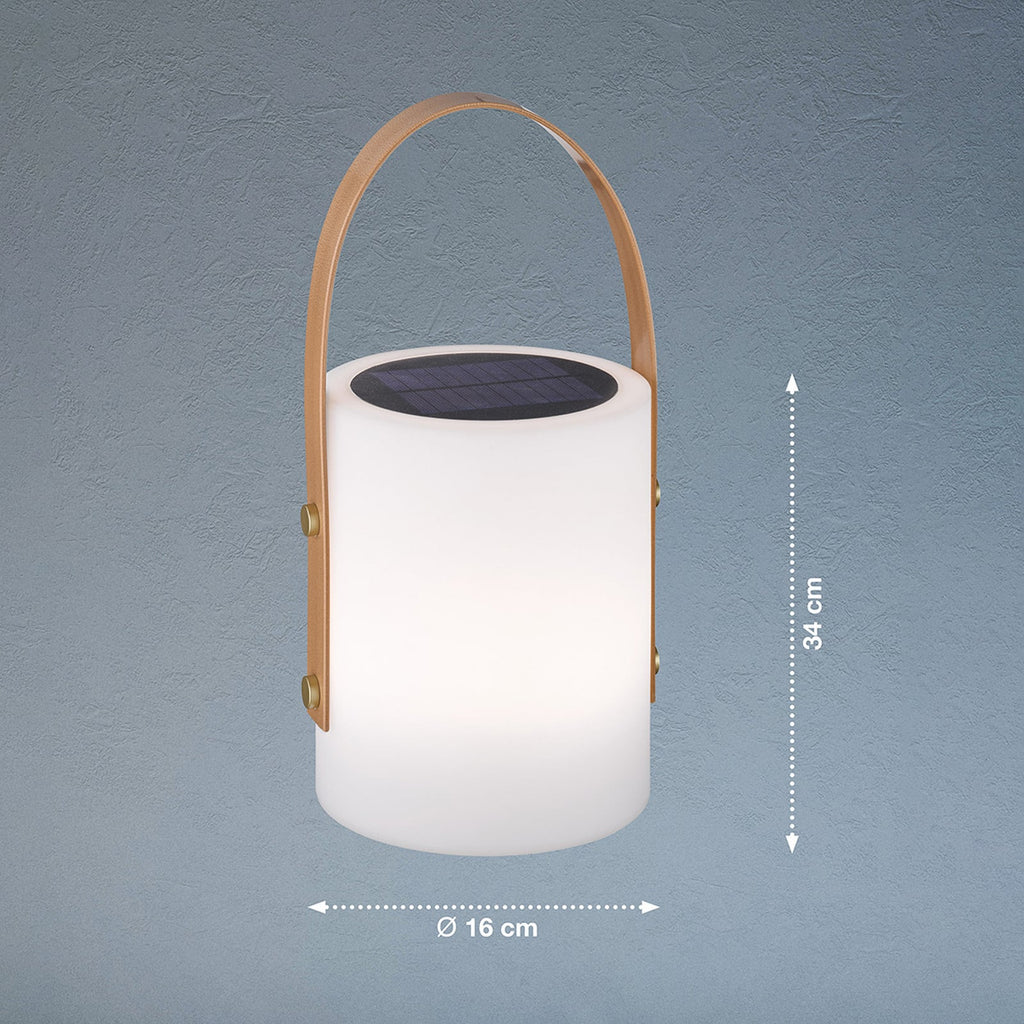 LED solcellebordlampe Bari RGB dimbar IP44 hvit detalj av solcellepanel