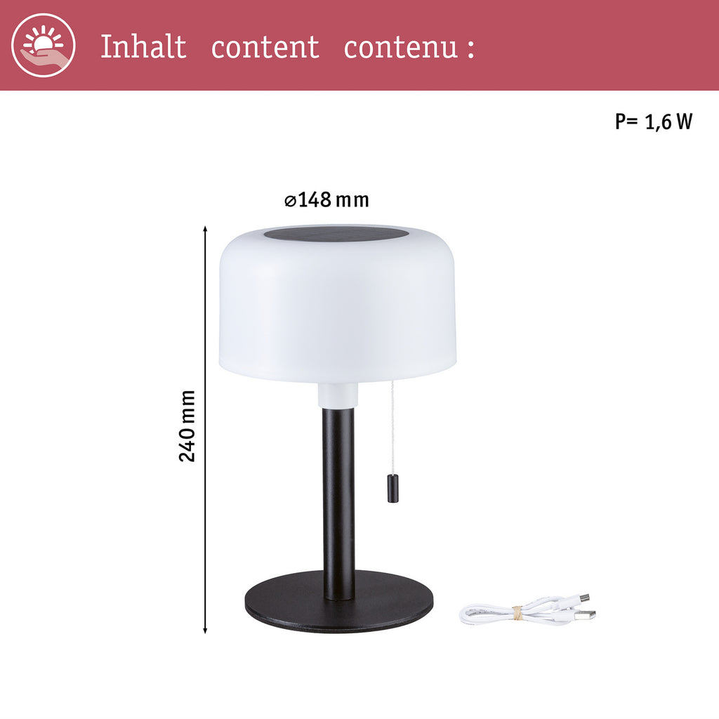 LED solcellebordlampe Bartja dimbar svart IP44 Ø14,8 cm - Paulmann