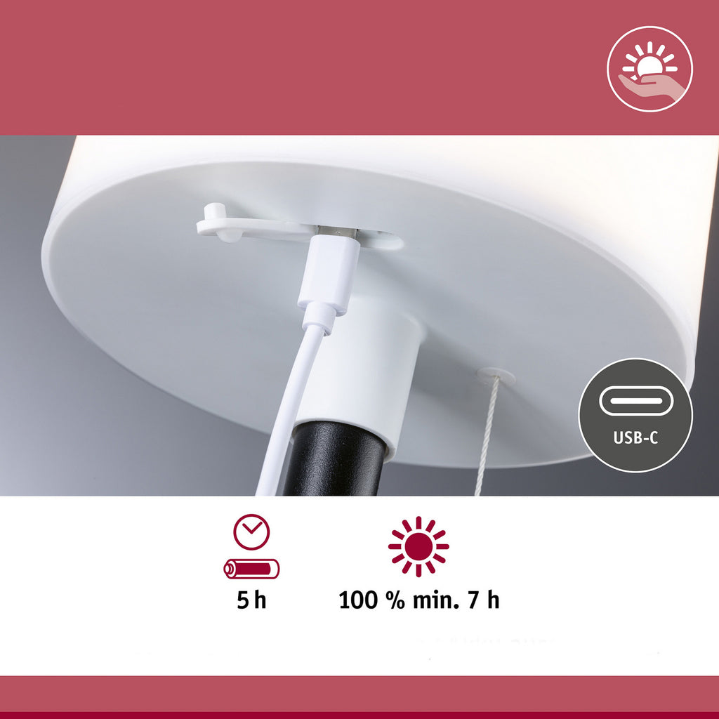 LED solcellebordlampe Bartja dimbar svart IP44 Ø14,8 cm - Paulmann