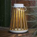 LED solcellebordlampe Catania bjørketre Ø19 cm IP44 forfra