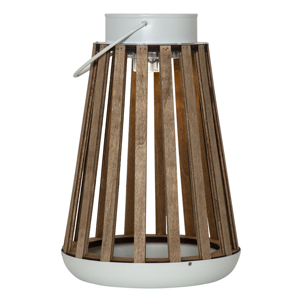 LED solcellebordlampe Catania bjørketre Ø19 cm IP44 med batteri