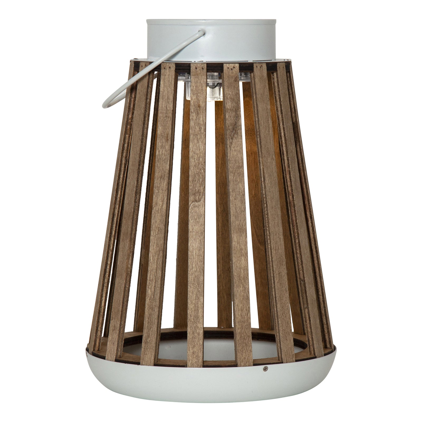 LED solcellebordlampe Catania bjørketre Ø19 cm IP44 med batteri