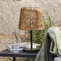 LED solcellebordlampe Cesta rattanlook brun/svart forfra