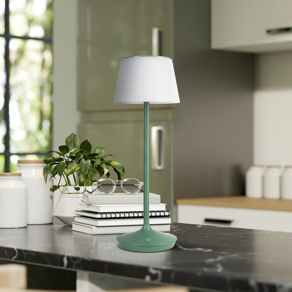 LED solcellebordlampe Emmi CCT dimbar grønn IP44 bakside