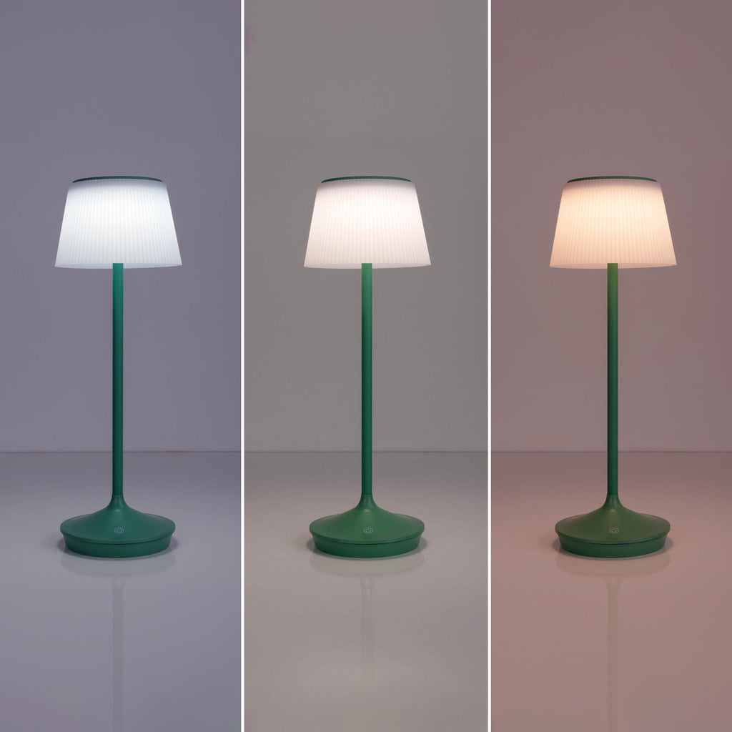 LED solcellebordlampe Emmi CCT dimbar grønn IP44 lysmodus