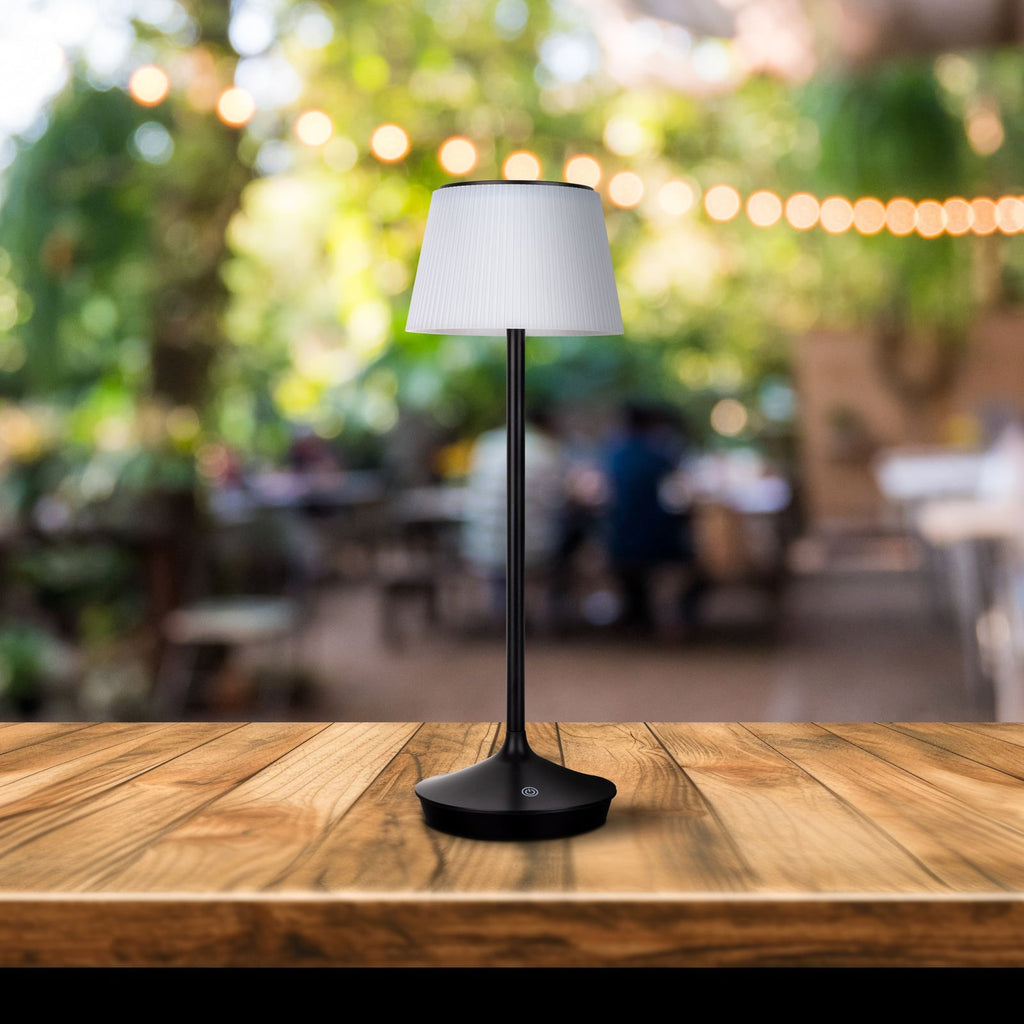 LED solcellebordlampe Emmi CCT dimbar svart 38 cm forfra
