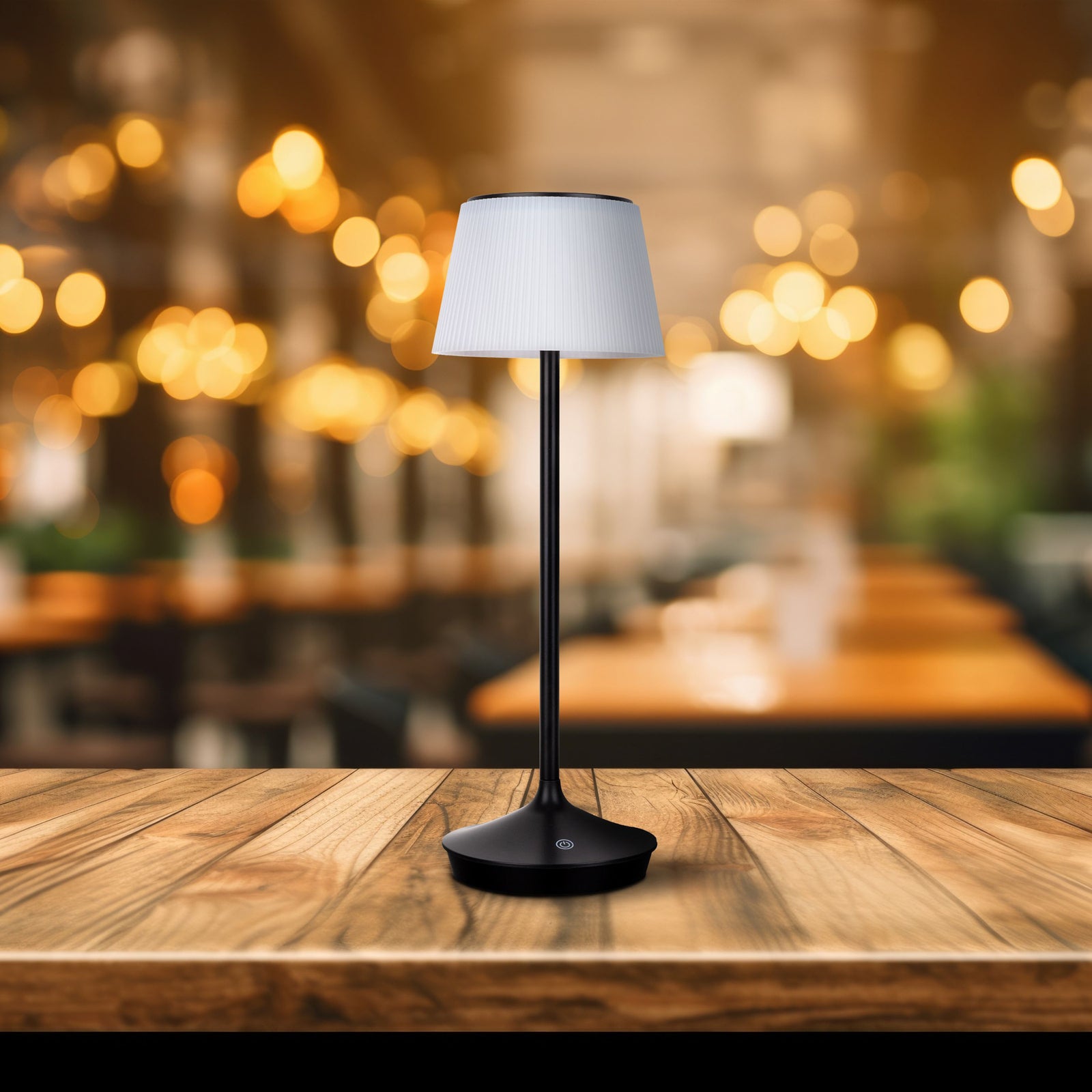 LED solcellebordlampe Emmi CCT dimbar svart 38 cm bakside
