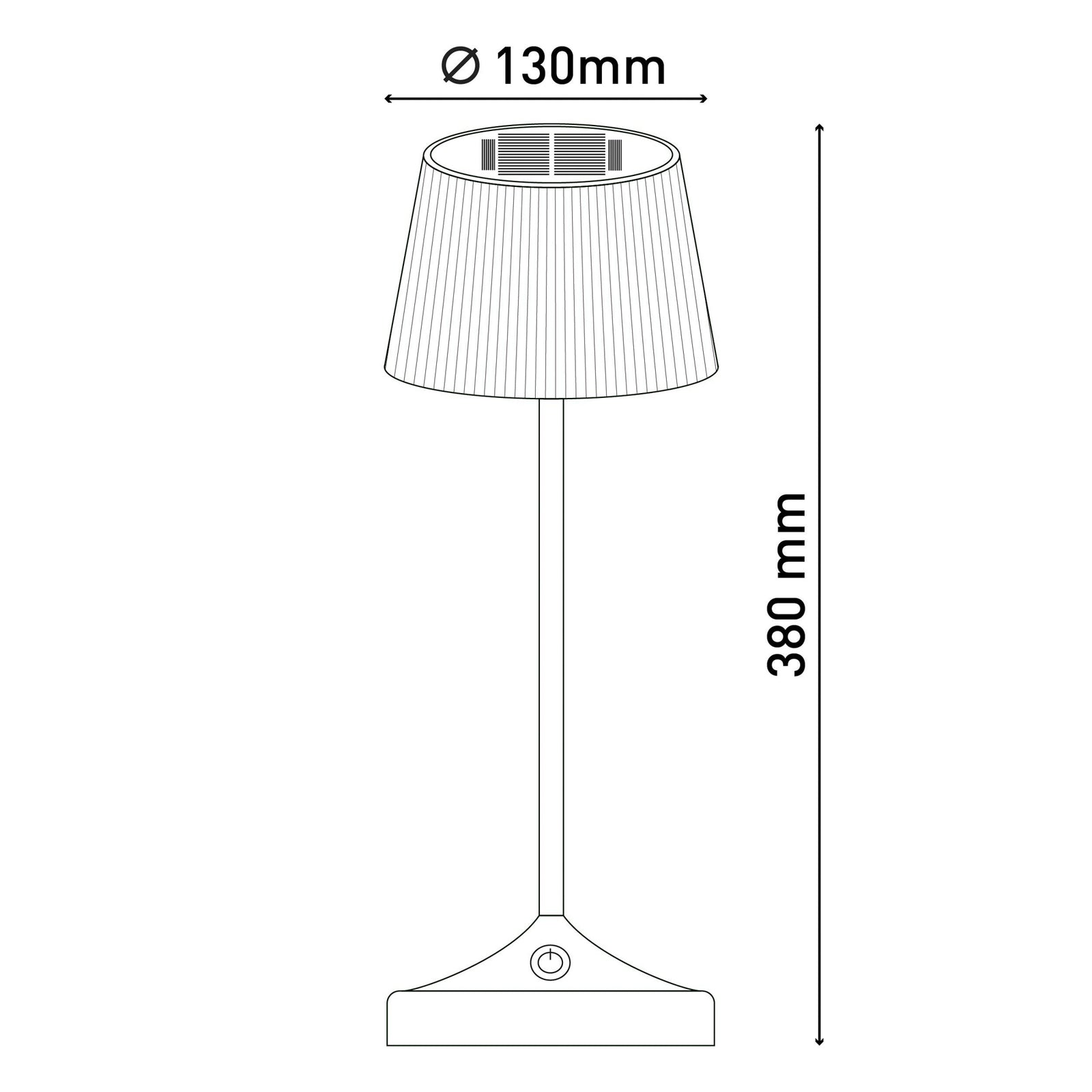 Nærbilde av berøringssensor på LED solcellebordlampe Emmi CCT dimbar svart 38 cm