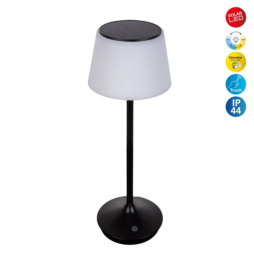 LED solcellebordlampe Emmi CCT dimbar svart 38 cm med lys i tre farger