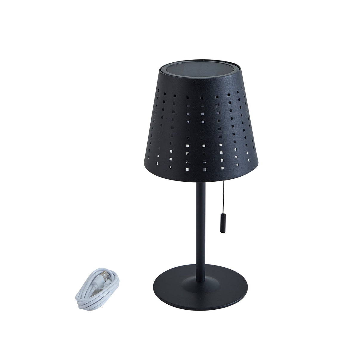 LED solcellebordlampe Hilario dimbar svart jern batteri og komponenter