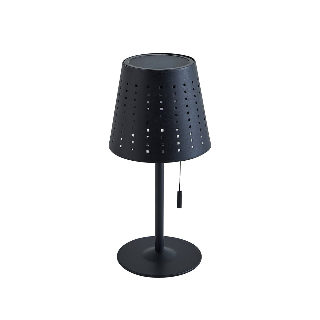 LED solcellebordlampe Hilario dimbar svart jern detalj av skjerm