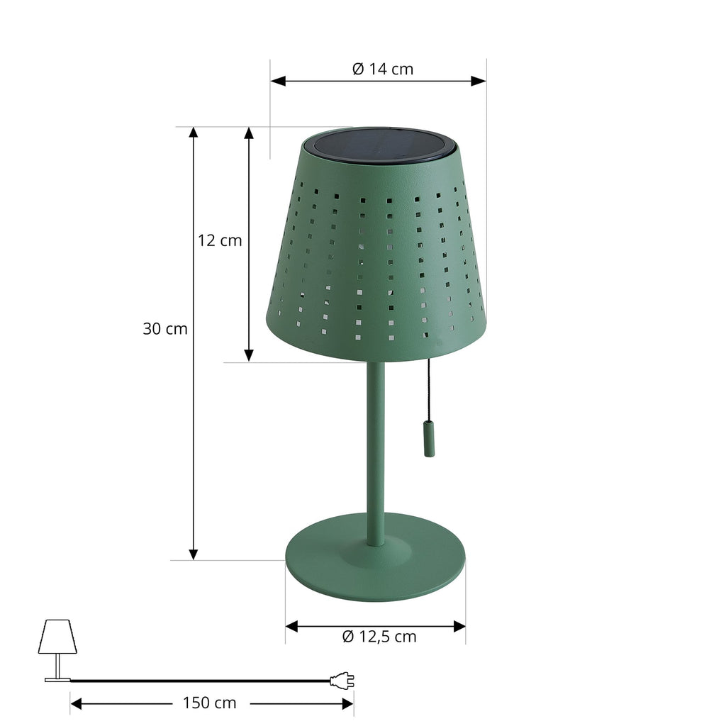 LED solcellebordlampe Hilario mintgrønn jern montert ute