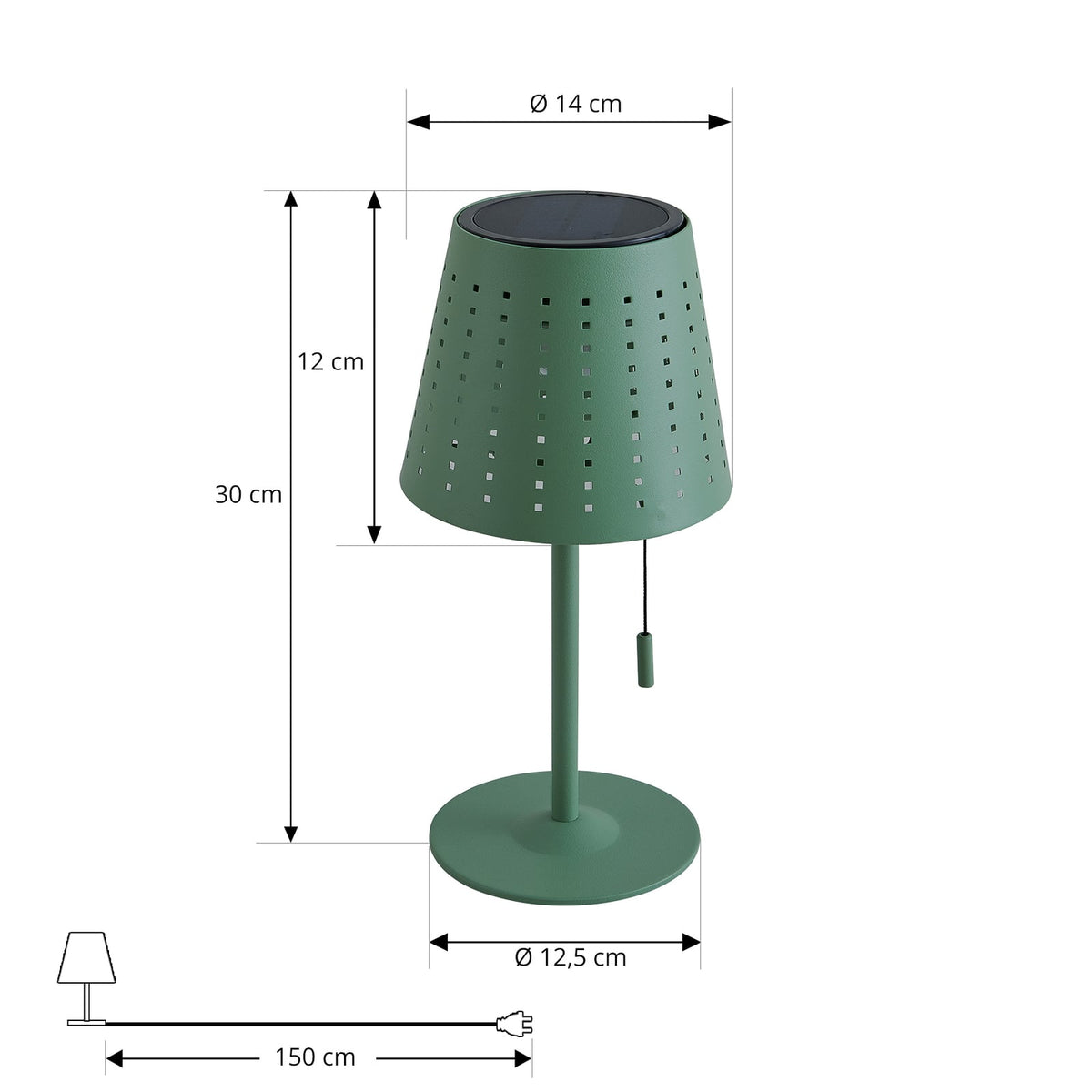 LED solcellebordlampe Hilario mintgrønn jern montert ute