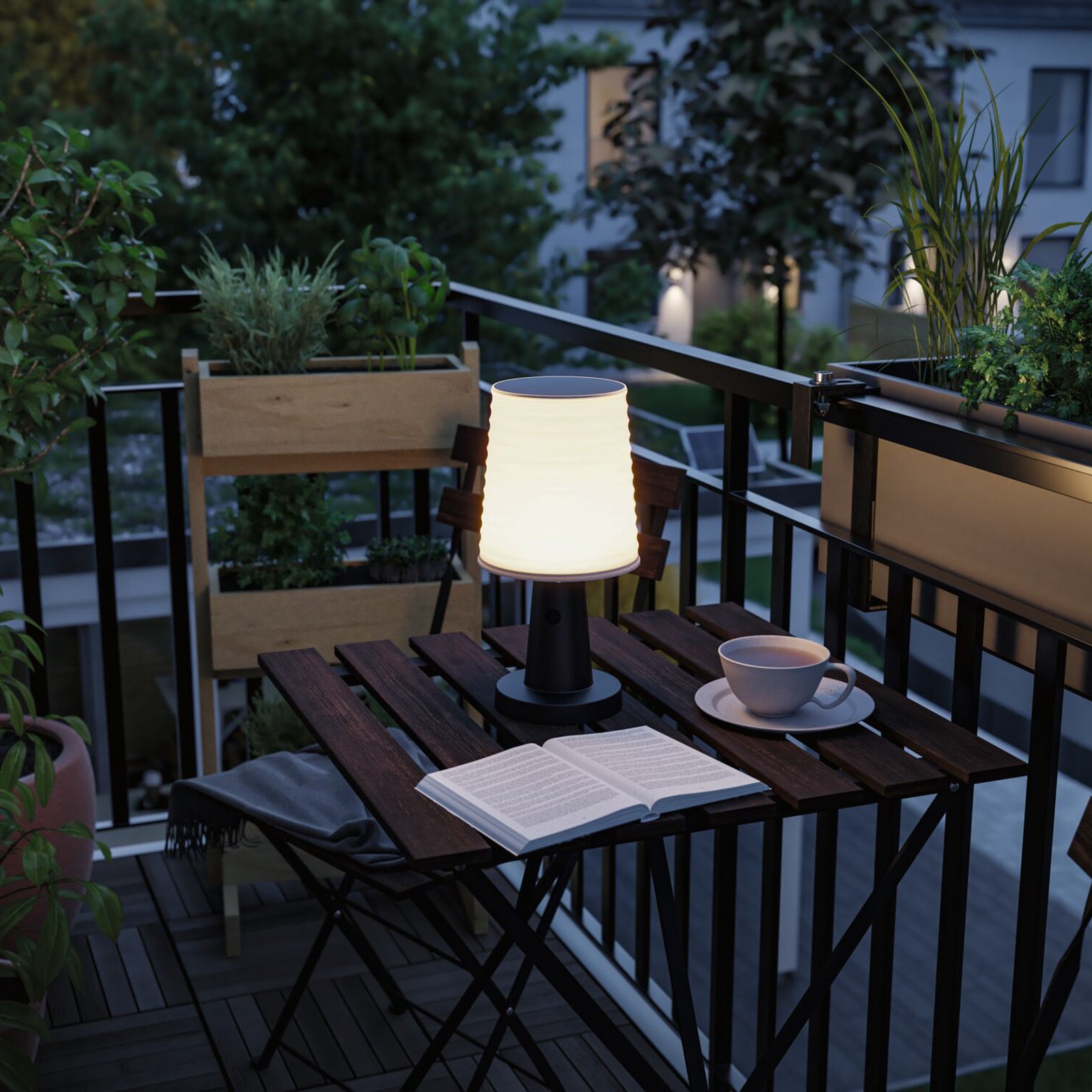 Detalj av LED solcellebordlampe Ilanga dimbar antrasitt 30 cm IP44