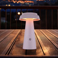 LED solcellebordlampe lilla plast dimbar CCT Ø14 cm IP54 - Globo forfra