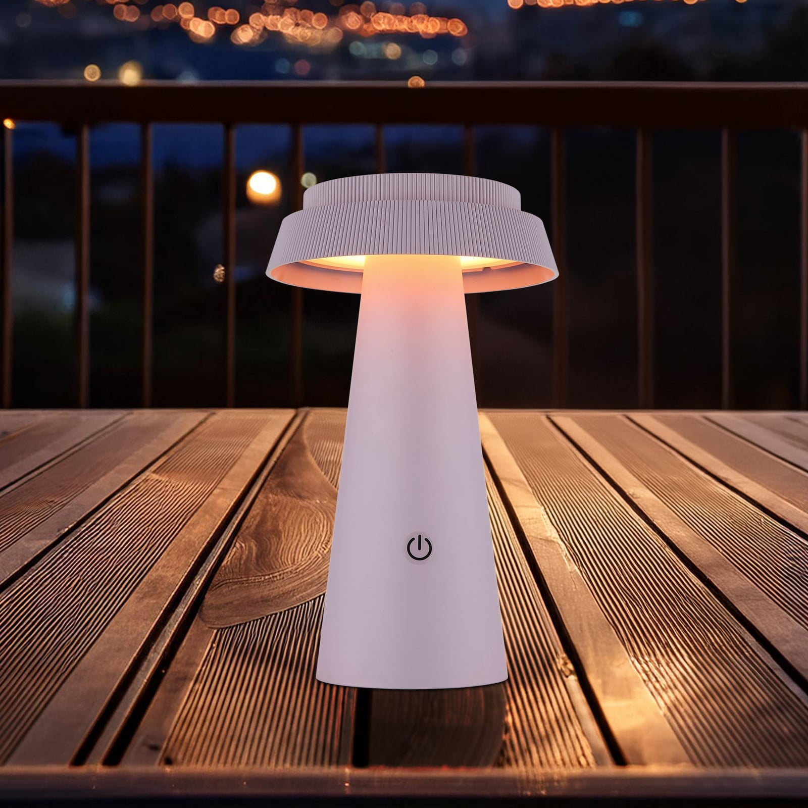 LED solcellebordlampe lilla plast dimbar CCT Ø14 cm IP54 - Globo forfra
