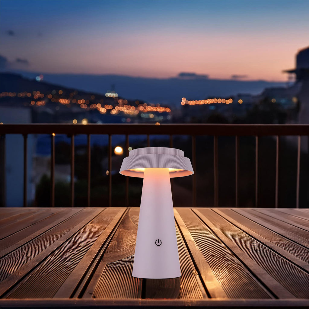 LED solcellebordlampe lilla plast dimbar CCT Ø14 cm IP54 - Globo bakside