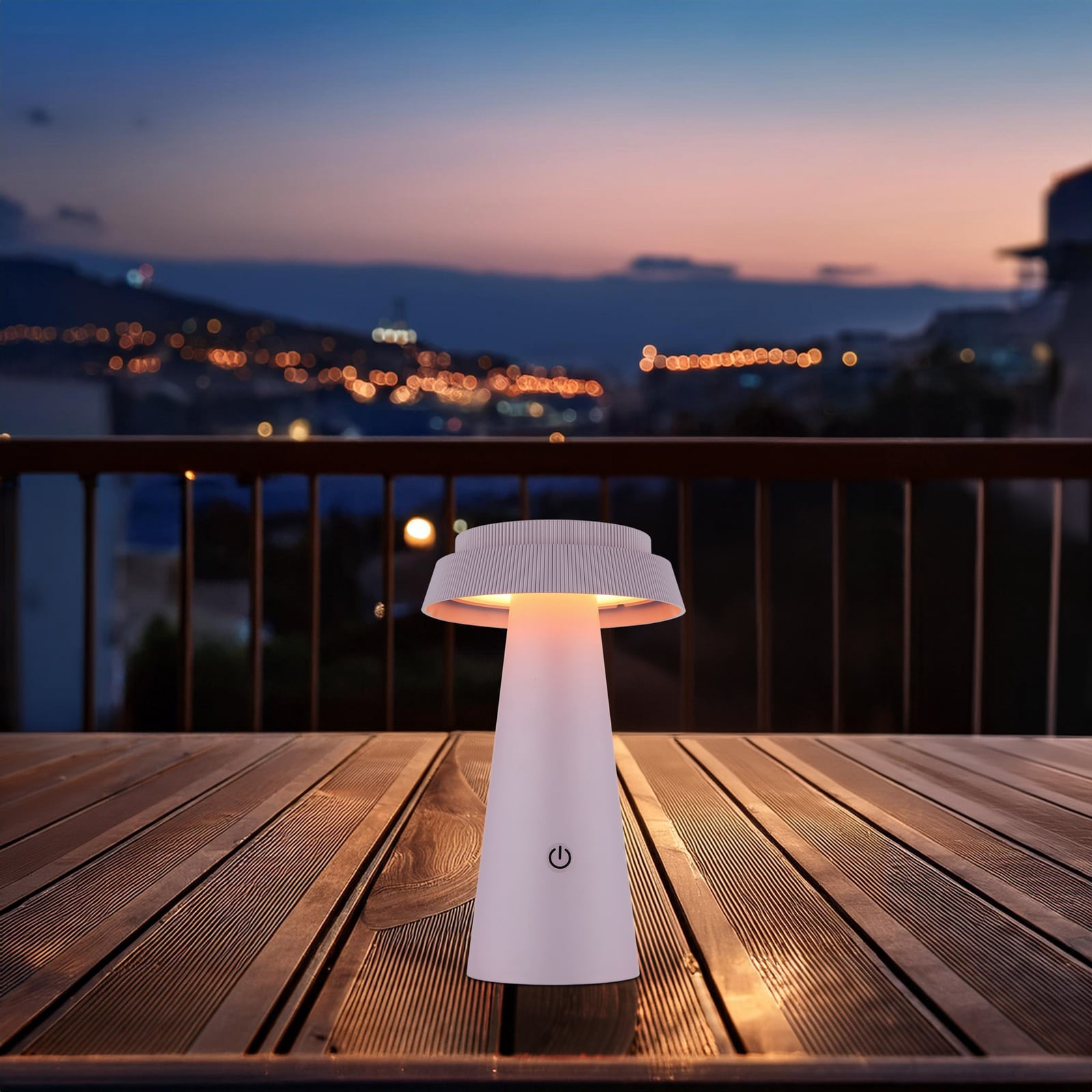 LED solcellebordlampe lilla plast dimbar CCT Ø14 cm IP54 - Globo bakside