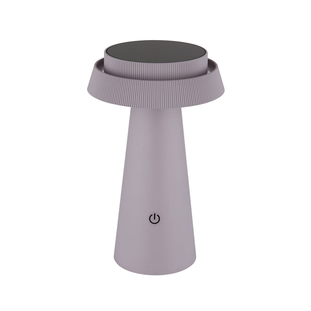 LED solcellebordlampe lilla plast dimbar CCT Ø14 cm IP54 - Globo montert på bord