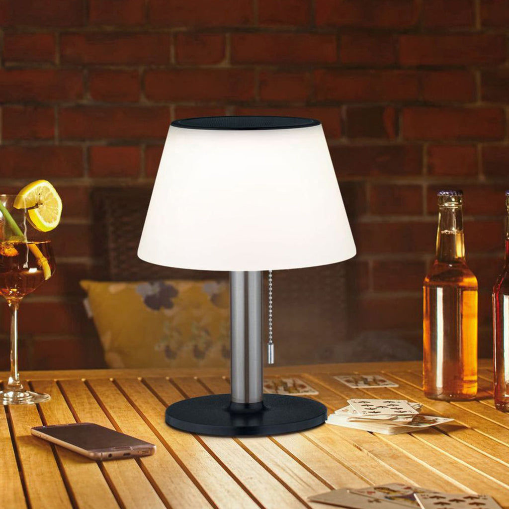 LED solcellebordlampe Lillesol dimbar svart forfra