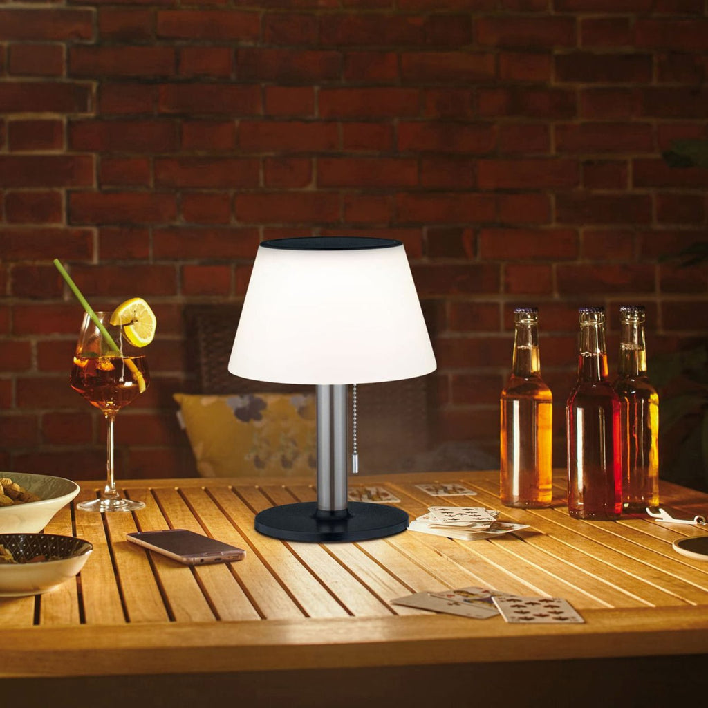 LED solcellebordlampe Lillesol dimbar svart bakside