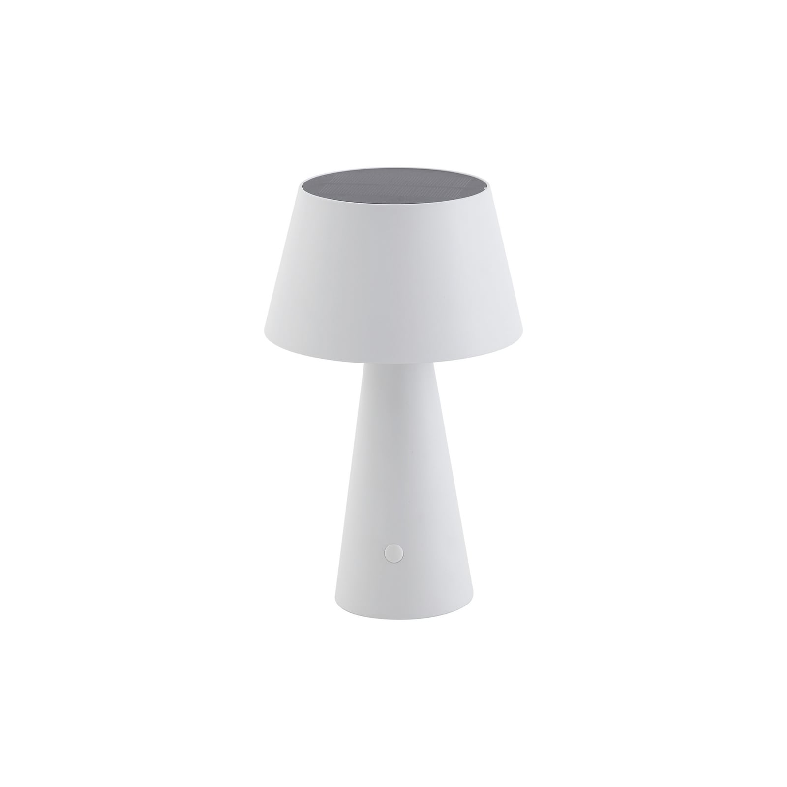 LED solcellebordlampe Lirinor dimbar hvit Ø13 cm IP44 nærbilde av lampehode