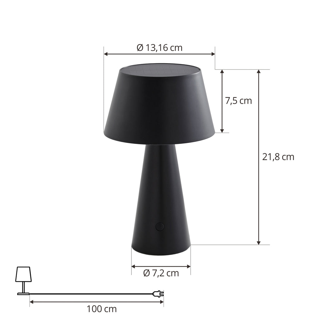 LED solcellebordlampe Lirinor batteri og USB-ladekabel