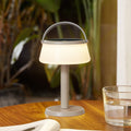 LED solcellebordlampe Mikkel beige dimbar IP44 forfra