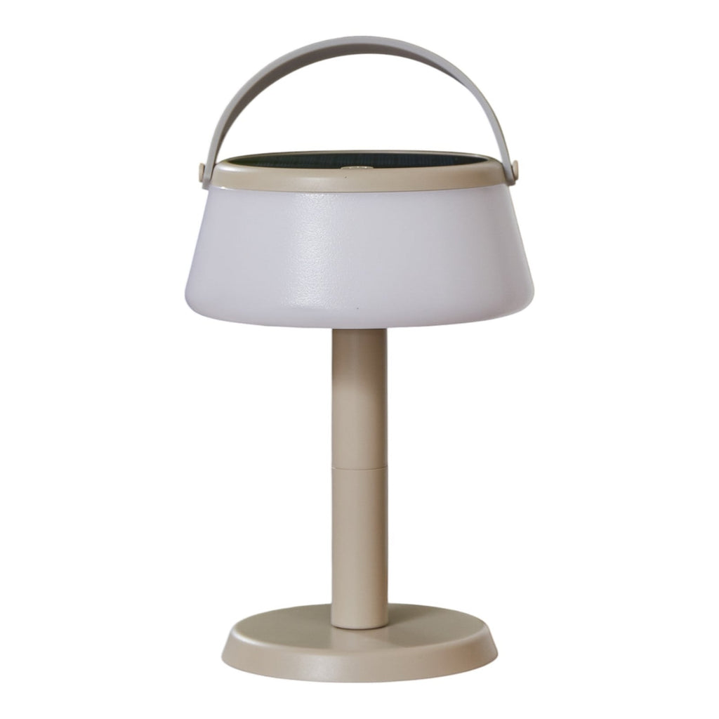 LED solcellebordlampe Mikkel beige dimbar IP44 lys i mørke