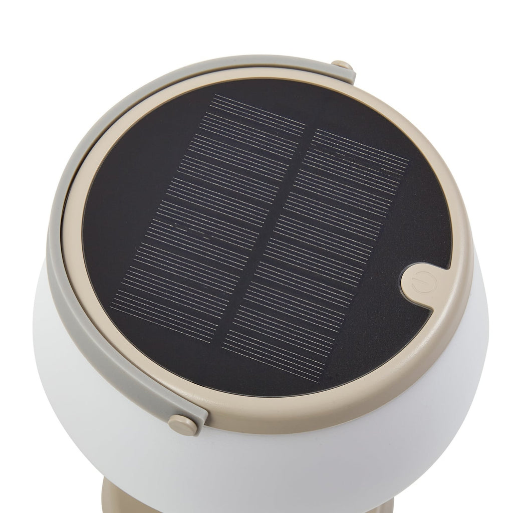 LED solcellebordlampe Mikkel beige dimbar IP44 USB-C kabel