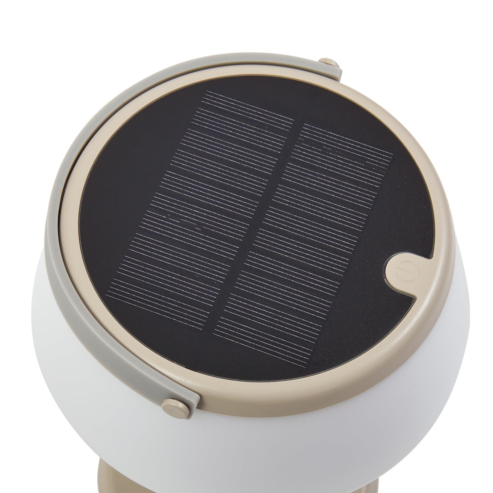 LED solcellebordlampe Mikkel beige dimbar IP44 USB-C kabel