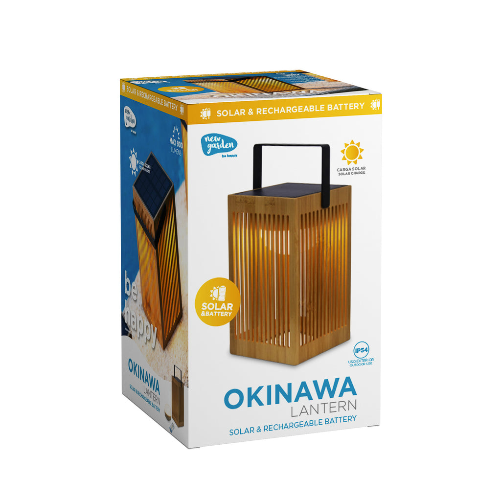LED solcellebordlampe Okinawa bambus dimbar IP54 nærbilde