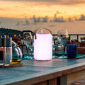 LED solcellebordlampe Orno varmhvit og RGB dimbar IP44 forfra