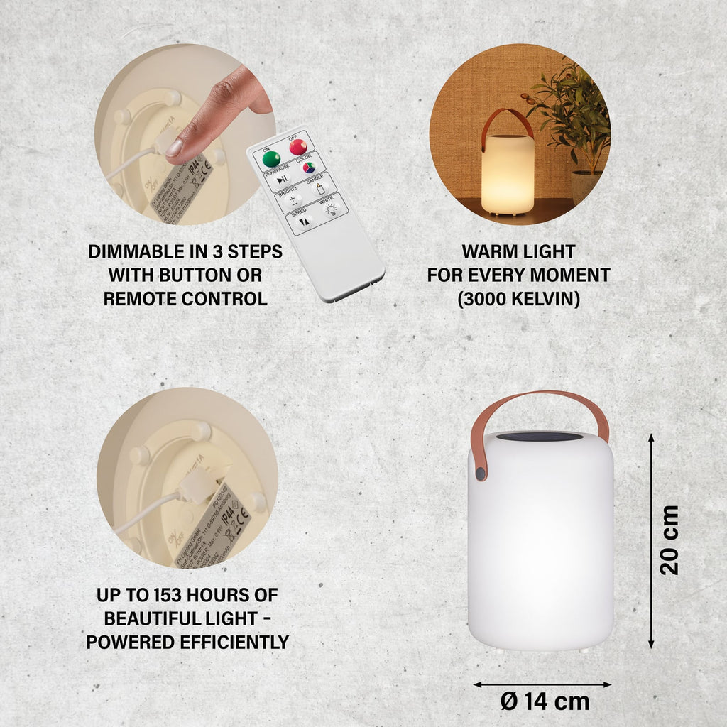LED solcellebordlampe Orno varmhvit og RGB dimbar IP44 - FH Lighting