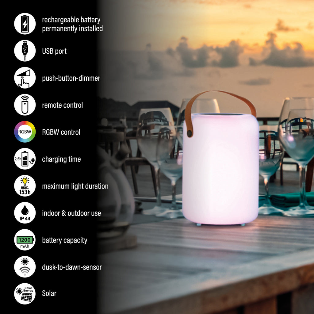 LED solcellebordlampe Orno varmhvit og RGB dimbar IP44 - FH Lighting