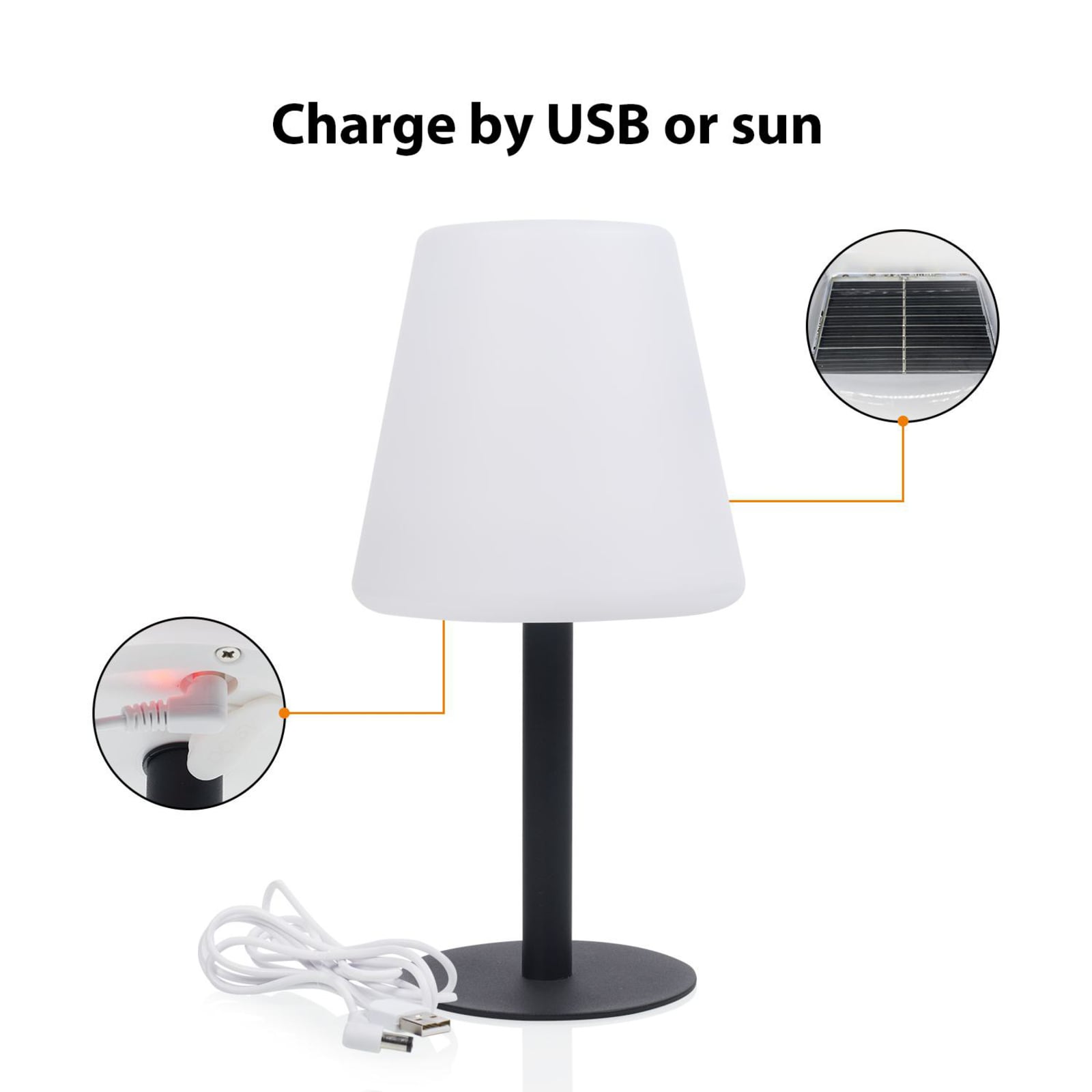 LED solcellebordlampe OSL-50012 dimbar IP44 svart bakside
