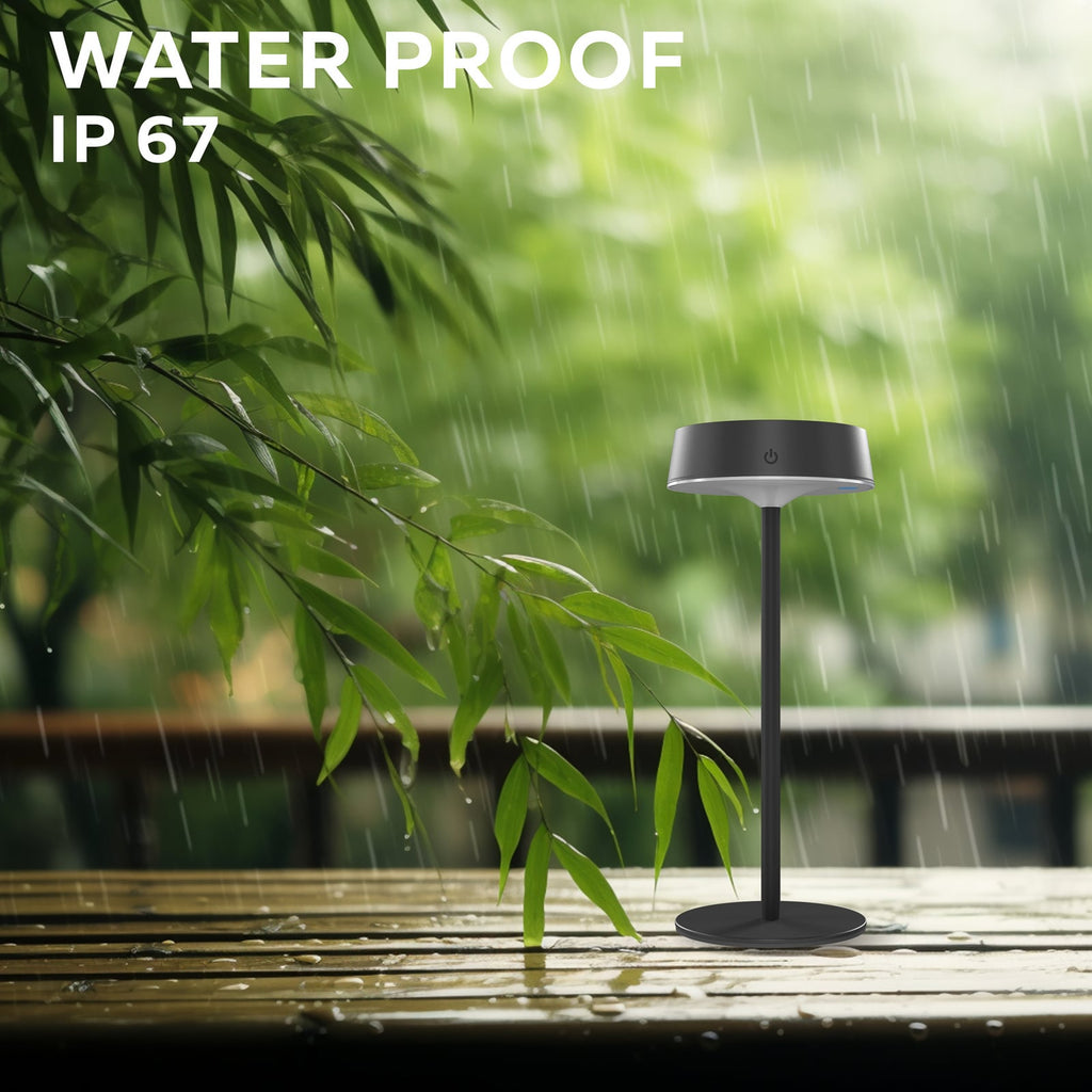 LED solcellebordlampe Parma dimbar svart IP54 2W solarpanel