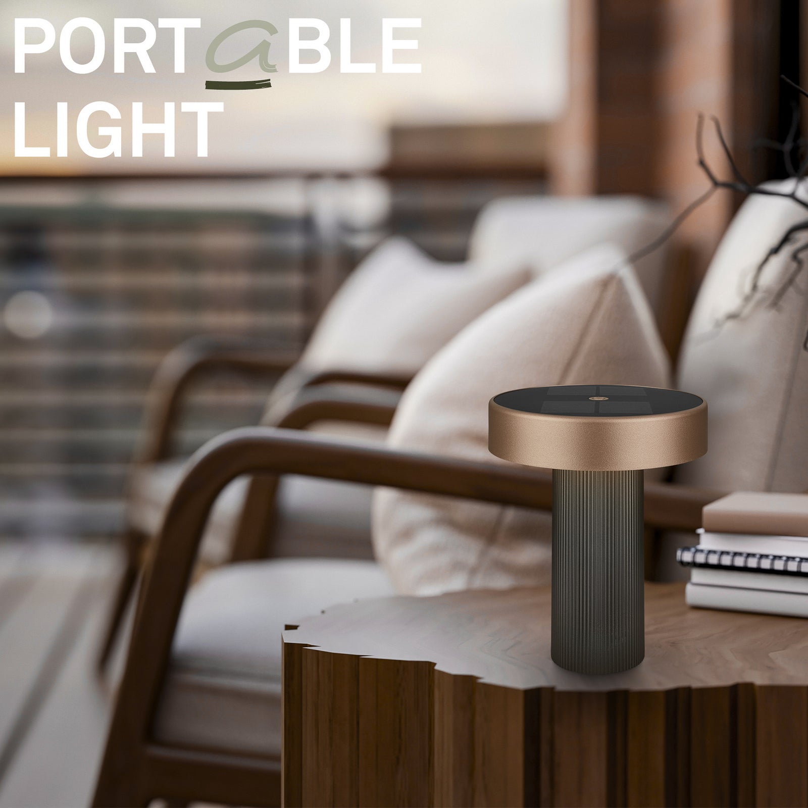 LED solcellebordlampe Poga dimbar antrasitt/bronse IP44 detalj på lyskilde