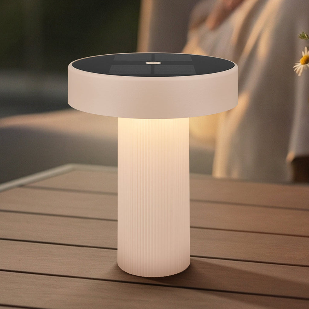 LED solcellebordlampe Poga dimbar beige plast IP44 forfra