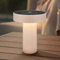 LED solcellebordlampe Poga dimbar beige plast IP44 forfra