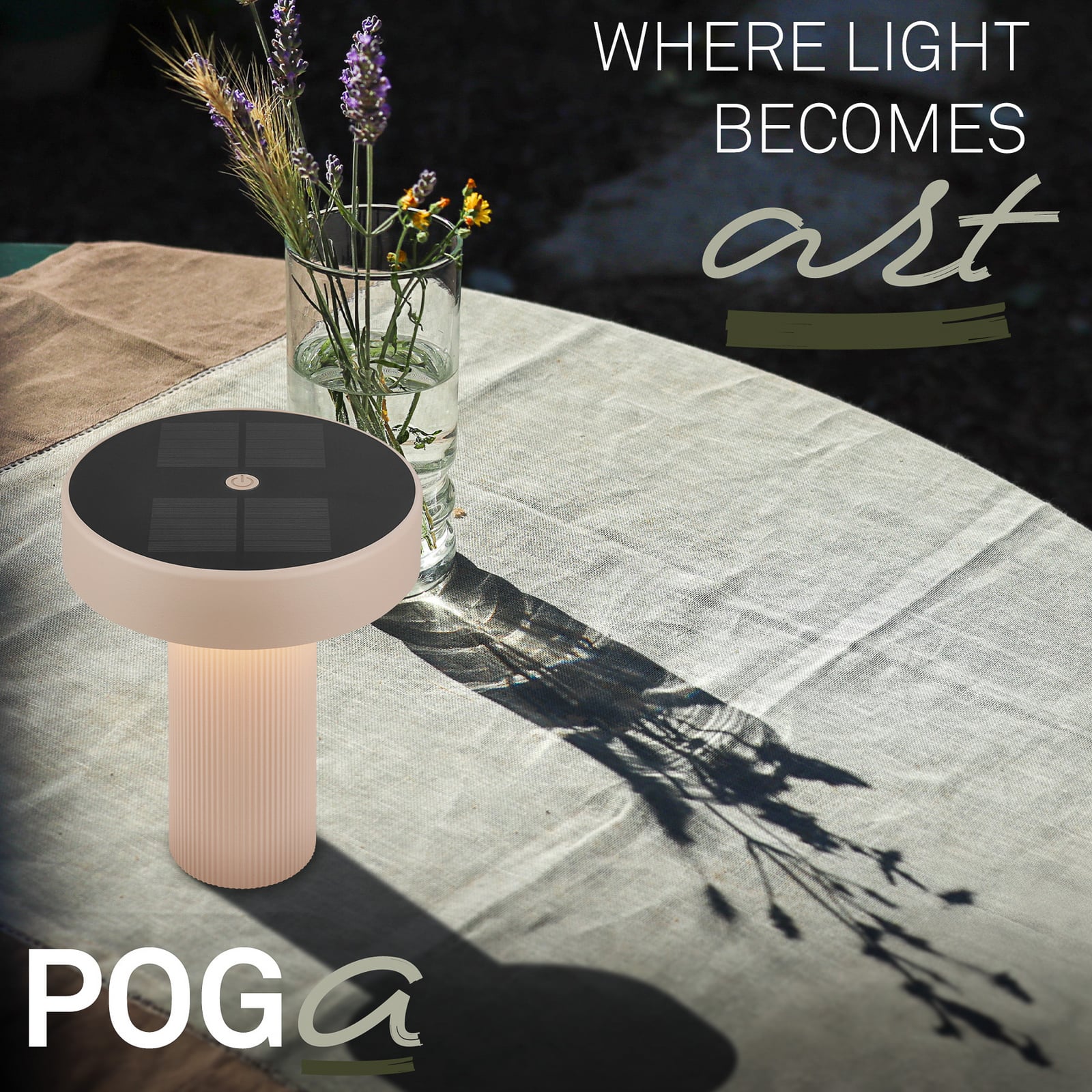 LED solcellebordlampe Poga dimbar beige plast IP44 - Briloner