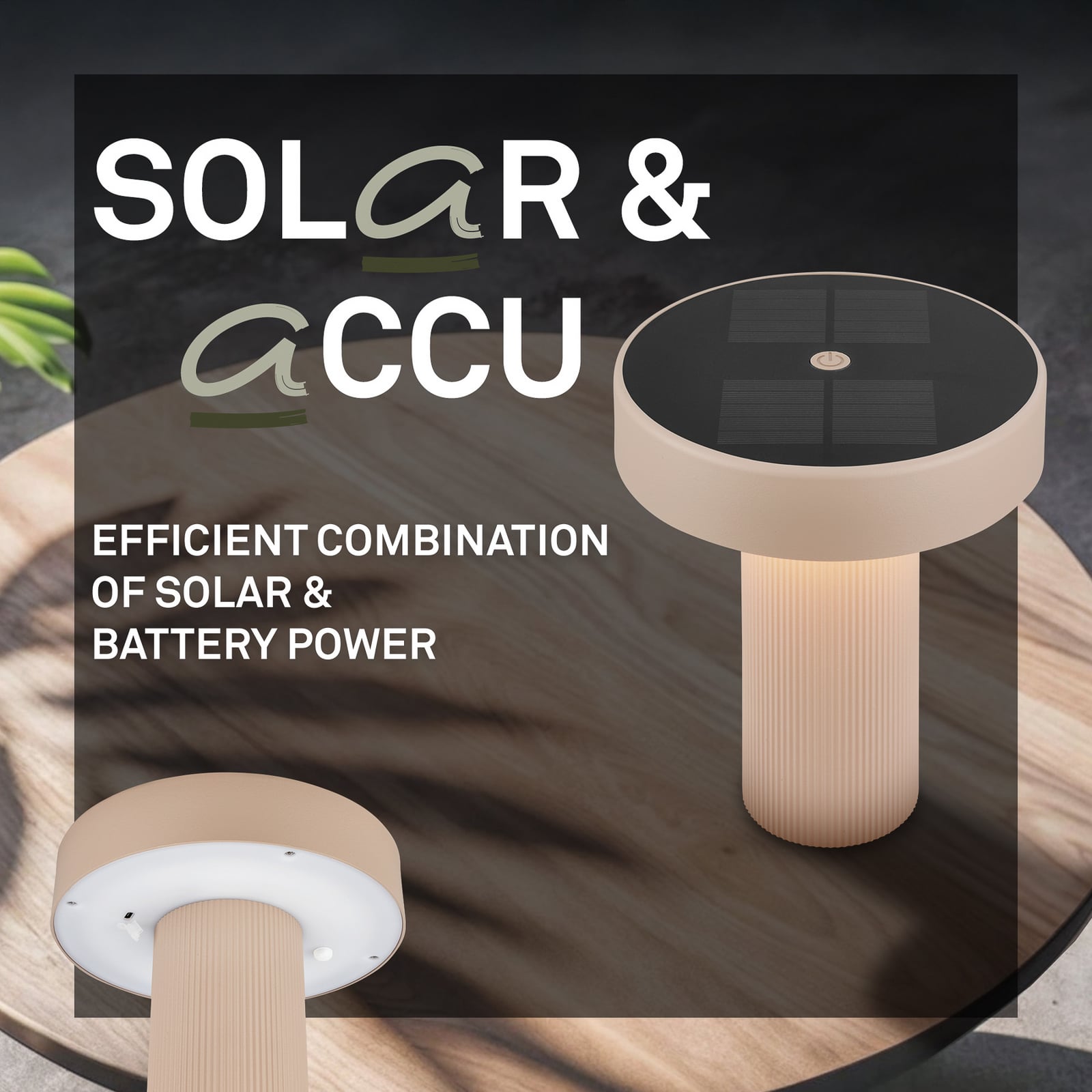 LED solcellebordlampe Poga dimbar beige plast IP44 - Briloner