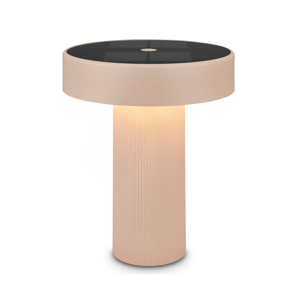 LED solcellebordlampe Poga dimbar beige plast IP44 nærbilde av lyskilde