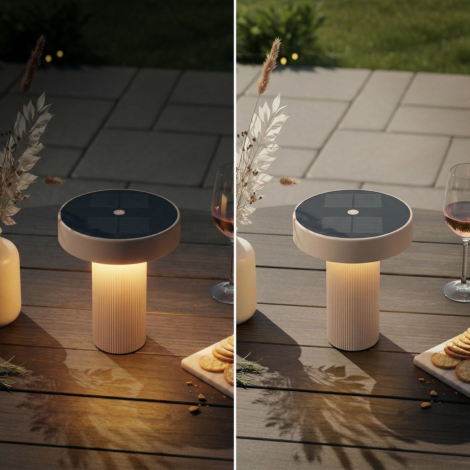 LED solcellebordlampe Poga dimbar beige plast IP44 - Briloner