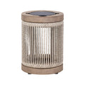 LED solcellebordlampe Rop&Strip teak dimbar IP66 Ø25 cm forfra