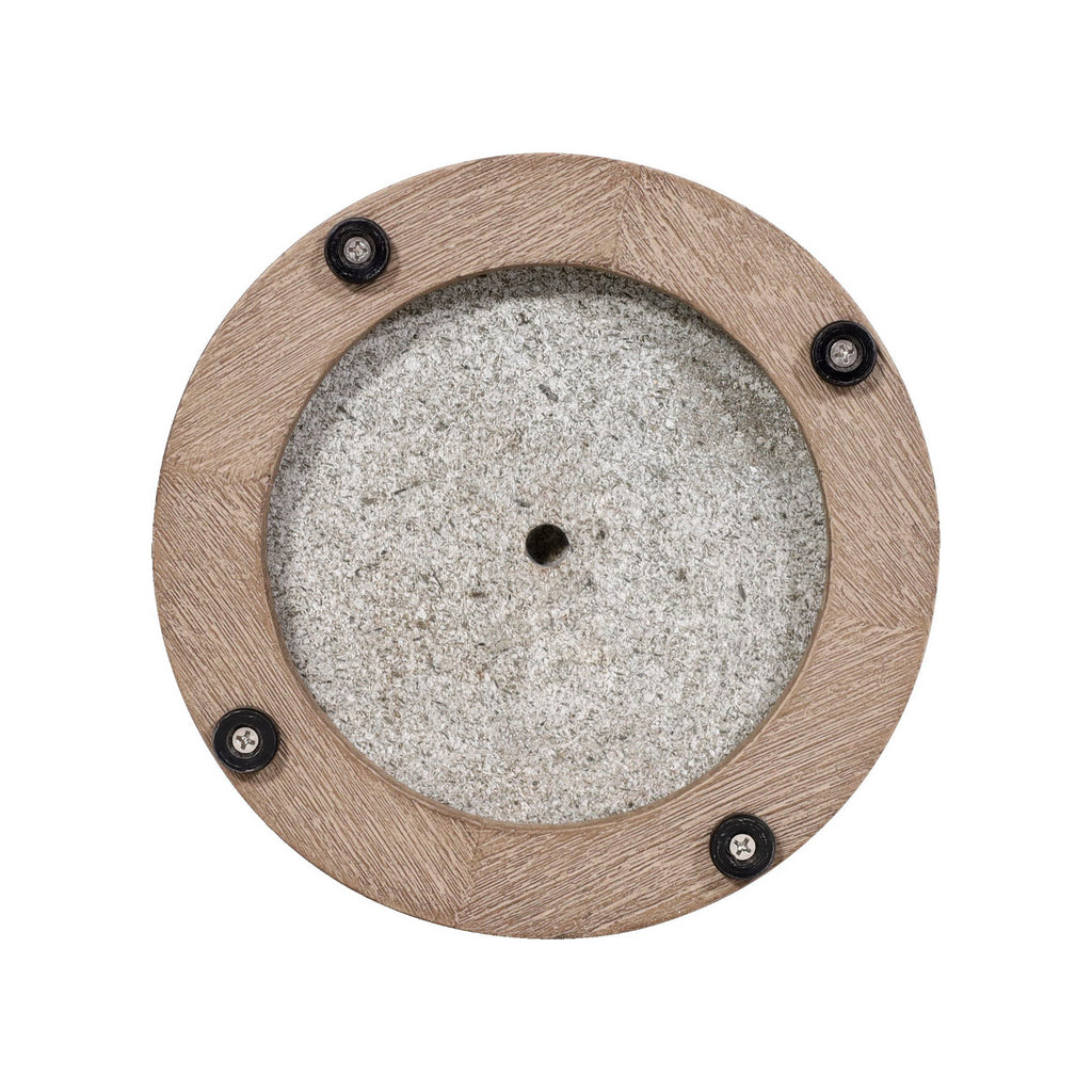 Montert LED solcellebordlampe Rop&Strip teak dimbar IP66 Ø25 cm på bord